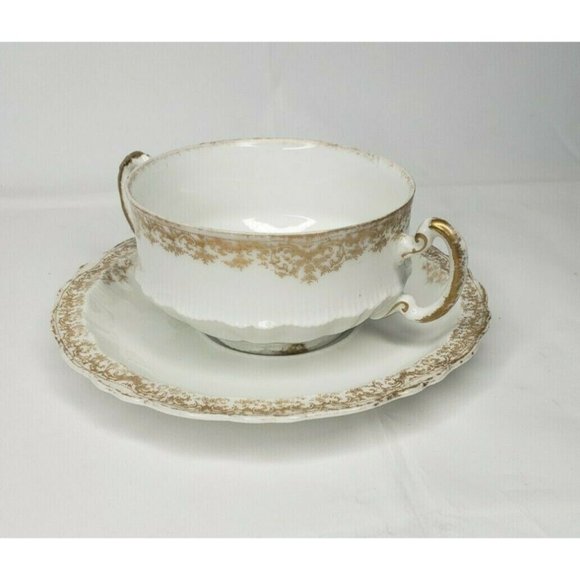 Theodore Haviland Limoges France Tea Cup and Saucer White Gold Design - Picture 4 of 12